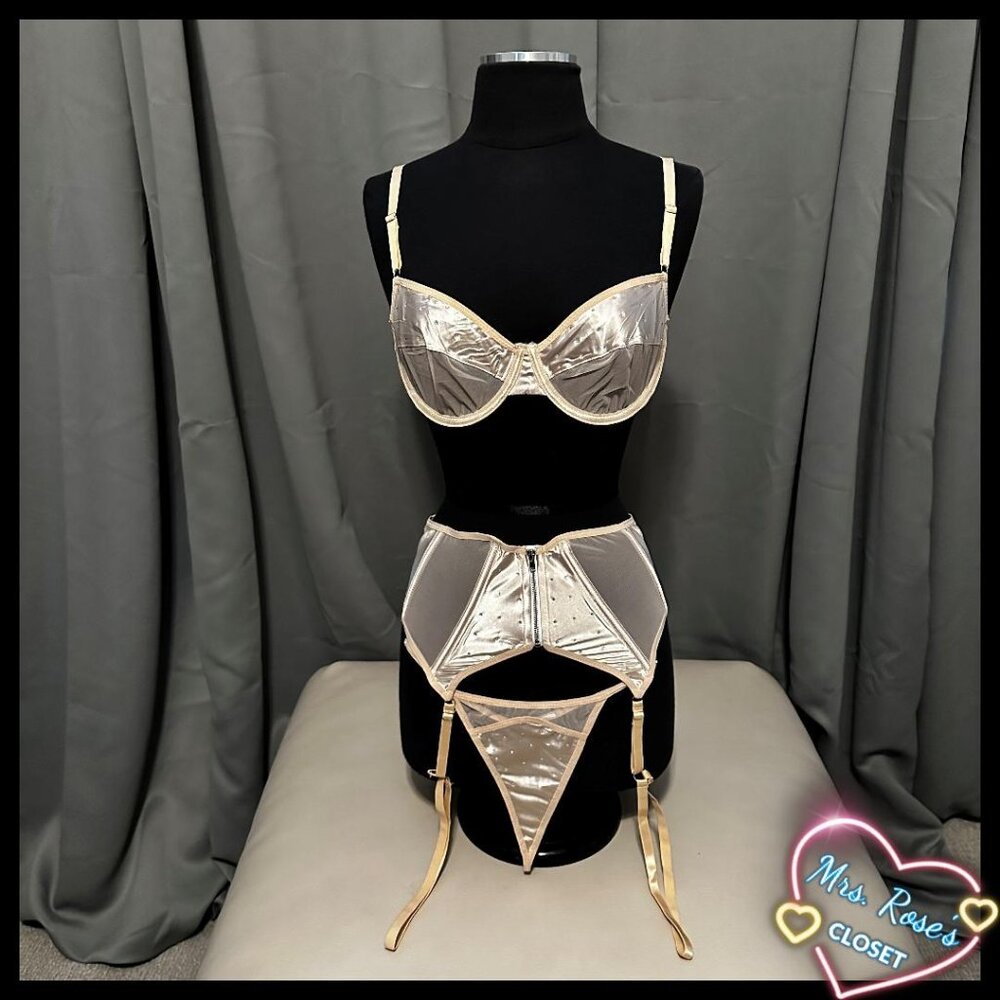 Crystal Champagne 3 Piece Lingerie Set in Medium
